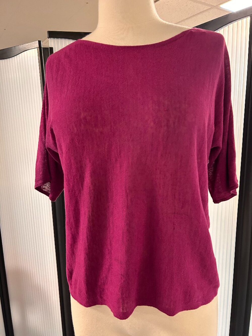 Eileen Fisher Boxy Magenta Knit Top SP/S/M